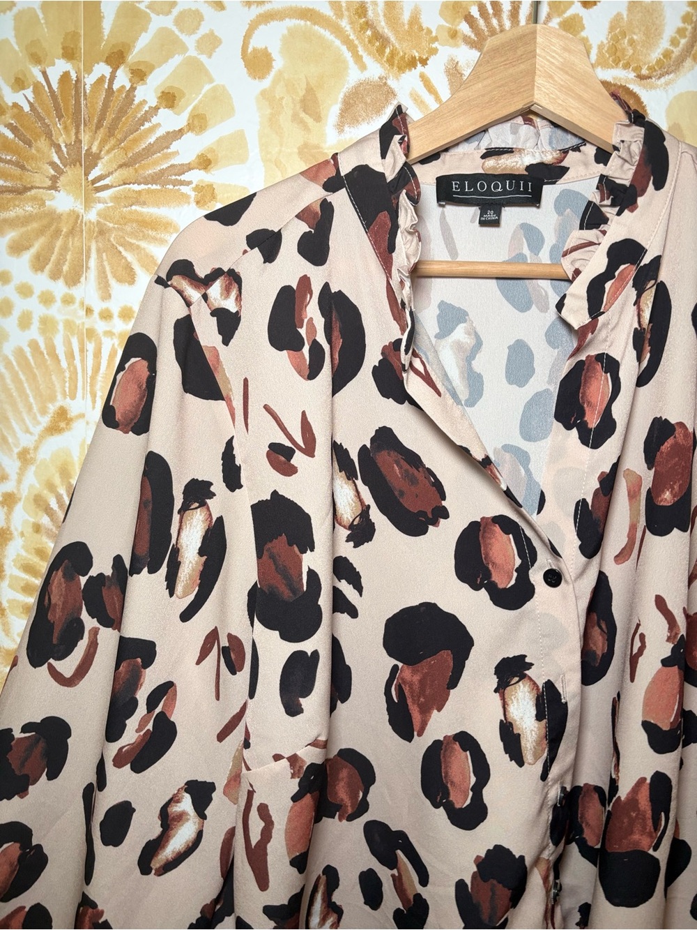 ELOQUII Leopard Print Ruffle Cuff Blouse | Animal Print Button Front Top - Picture 6 of 9